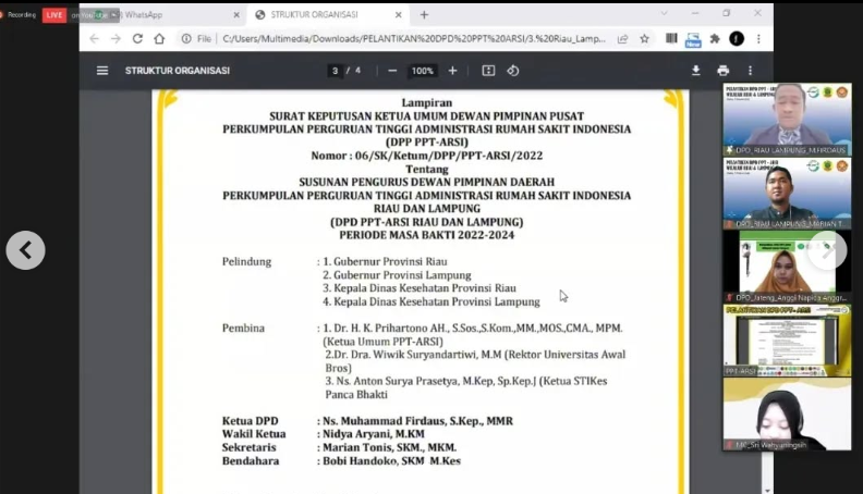 Pelantikan DPD PTT-ARSI RIAU dan LAMPUNG
