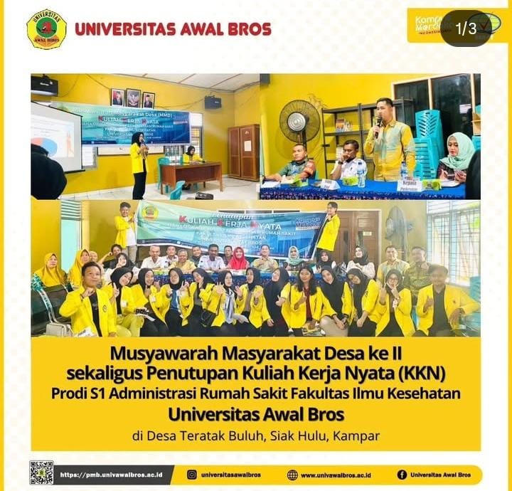 Musyawarah Masyarakat Desa ke II sekaligus Penutupan Kuliah Kerja Nyata (KKN)
Prodi S1 Administrasi Rumah Sakit Fakultas Ilmu Kesehatan Universitas Awal Bros